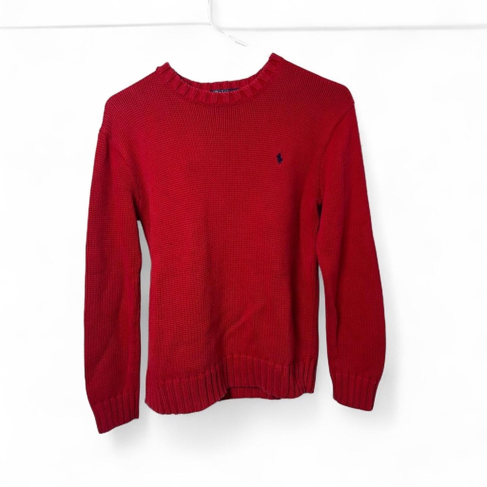 Polo By Ralph Lauren Sweater BOYS Large 12-14 Blue Cotton Knit Crewneck Pony